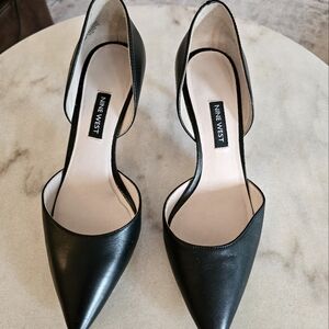 Sleek black leather, kitten heel pump by Nine West